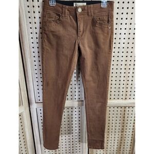 Democracy Pants Women 2 Brown  Mid Rise Flat Front Cotton Skinny Pockets Ab Tech